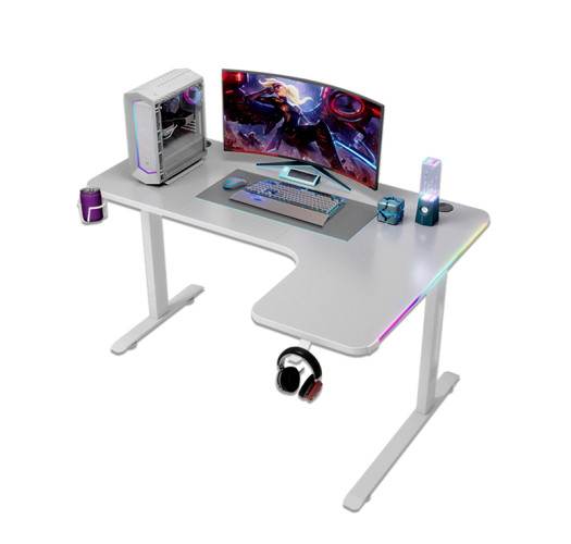 L Shaped RGB Gaming Desk (Right) - White  -  1400x600/1000x740H